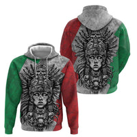 Mexico Aztec Warrior Goddess Zip Hoodie Aztec Tribal Skull Tricolor Armor