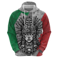 Mexico Aztec Warrior Goddess Zip Hoodie Aztec Tribal Skull Tricolor Armor