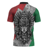 Mexico Aztec Warrior Goddess Zipper Polo Shirt Aztec Tribal Skull Tricolor Armor