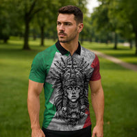 Mexico Aztec Warrior Goddess Zipper Polo Shirt Aztec Tribal Skull Tricolor Armor