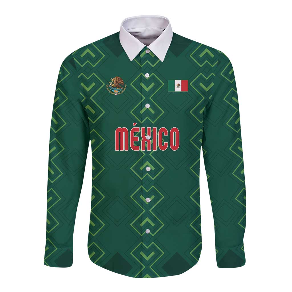 Custom Mexico Football Long Sleeve Button Shirt Go Champions Mexico