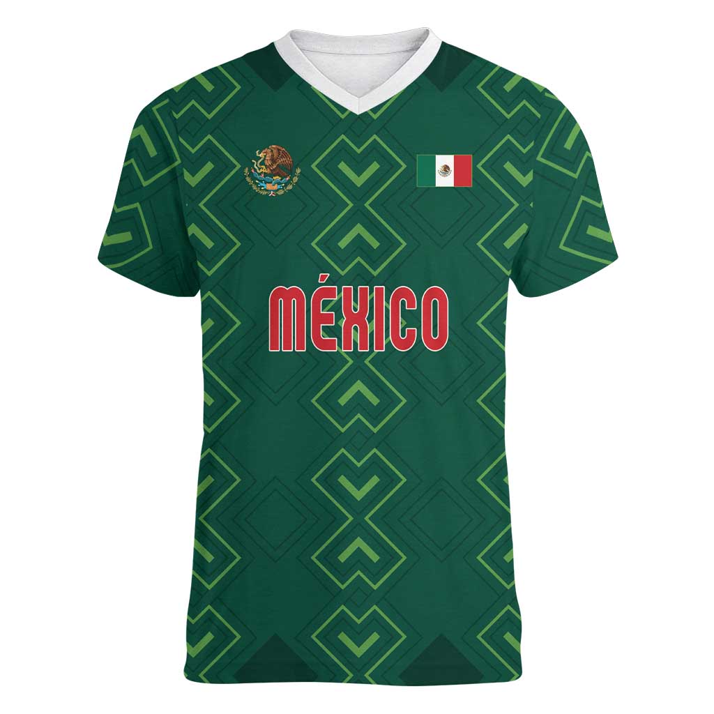 Custom Mexico Football Women V-Neck T-Shirt Go Champions Mexico