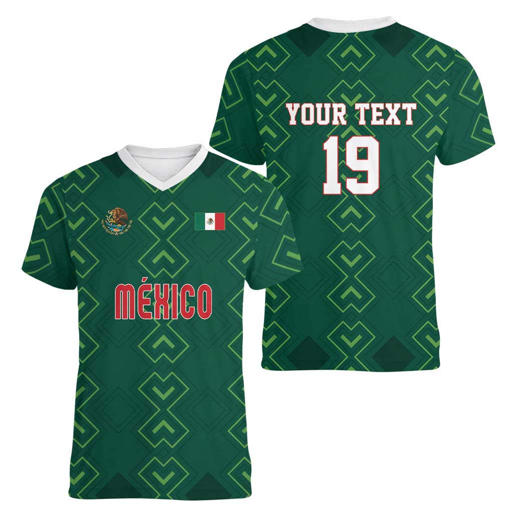Custom Mexico Football Women V-Neck T-Shirt Go Champions Mexico