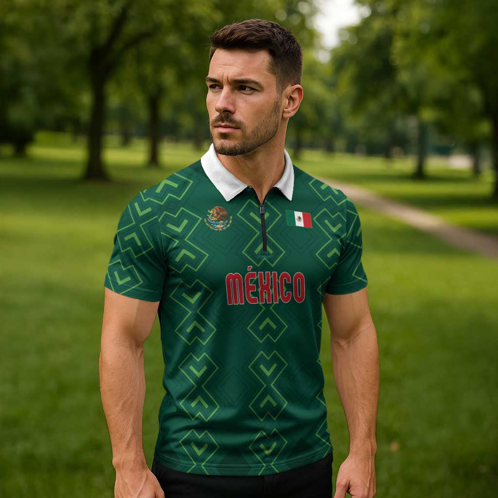 Custom Mexico Football Zipper Polo Shirt Go Champions Mexico
