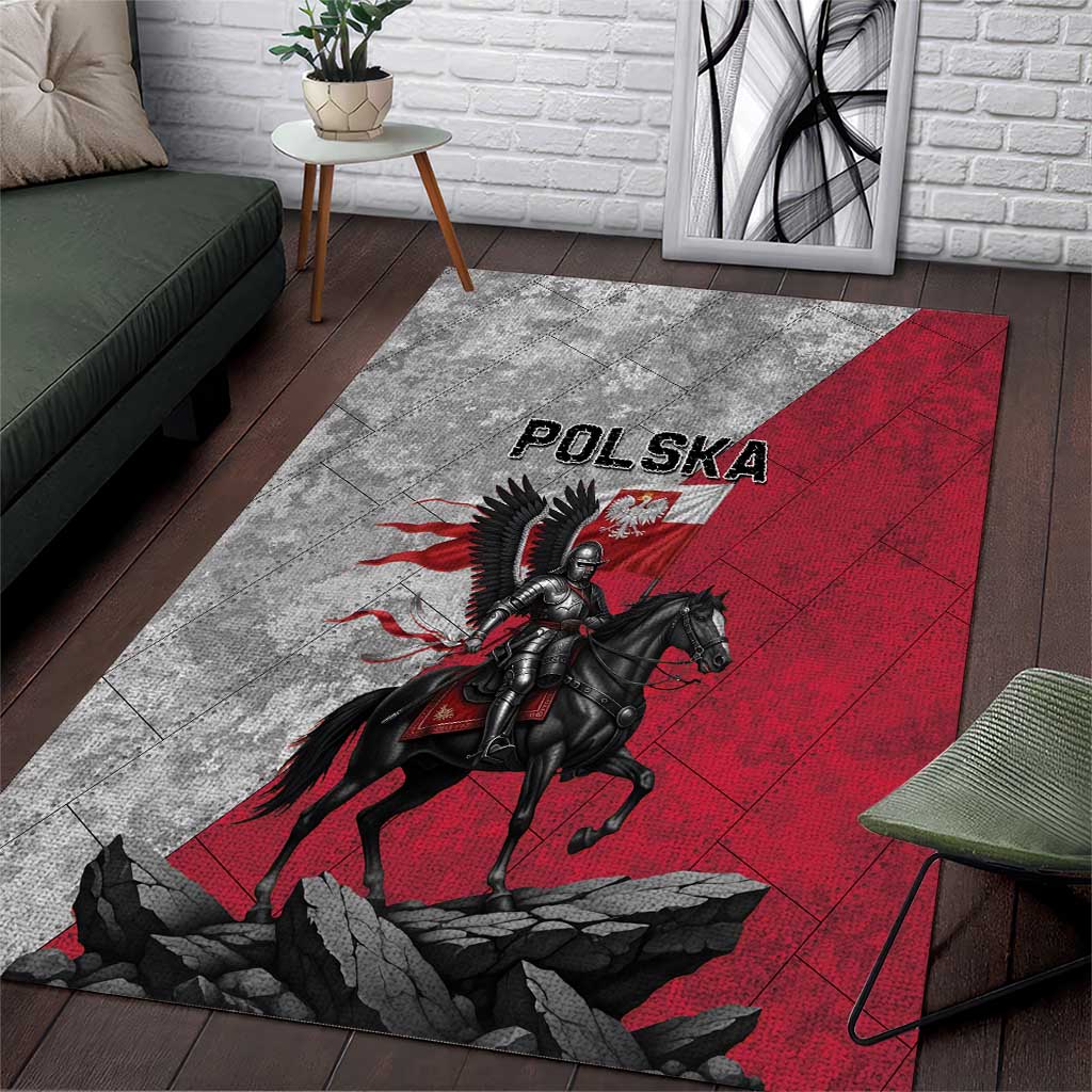 Poland Winged Hussar Warrior Area Rug Polska Flag Armor Spirit
