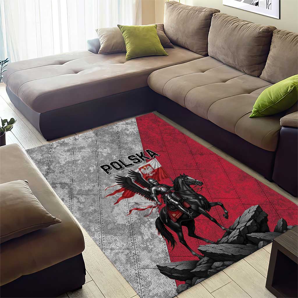 Poland Winged Hussar Warrior Area Rug Polska Flag Armor Spirit