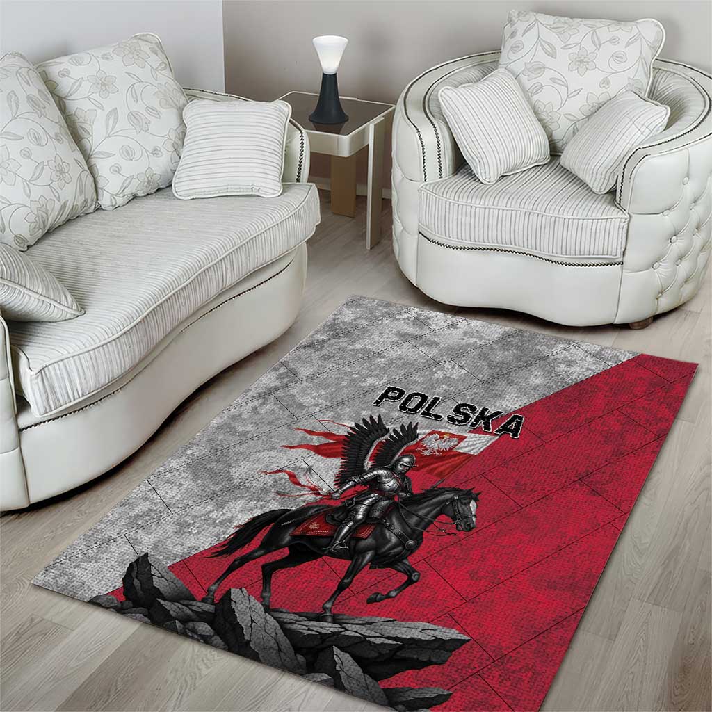 Poland Winged Hussar Warrior Area Rug Polska Flag Armor Spirit