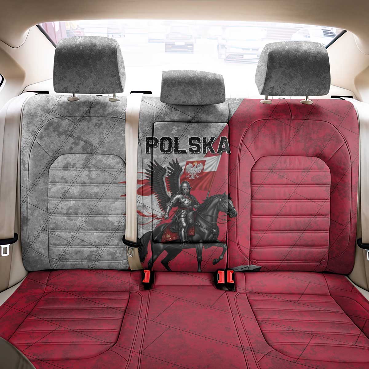 Poland Winged Hussar Warrior Back Car Seat Cover Polska Flag Armor Spirit