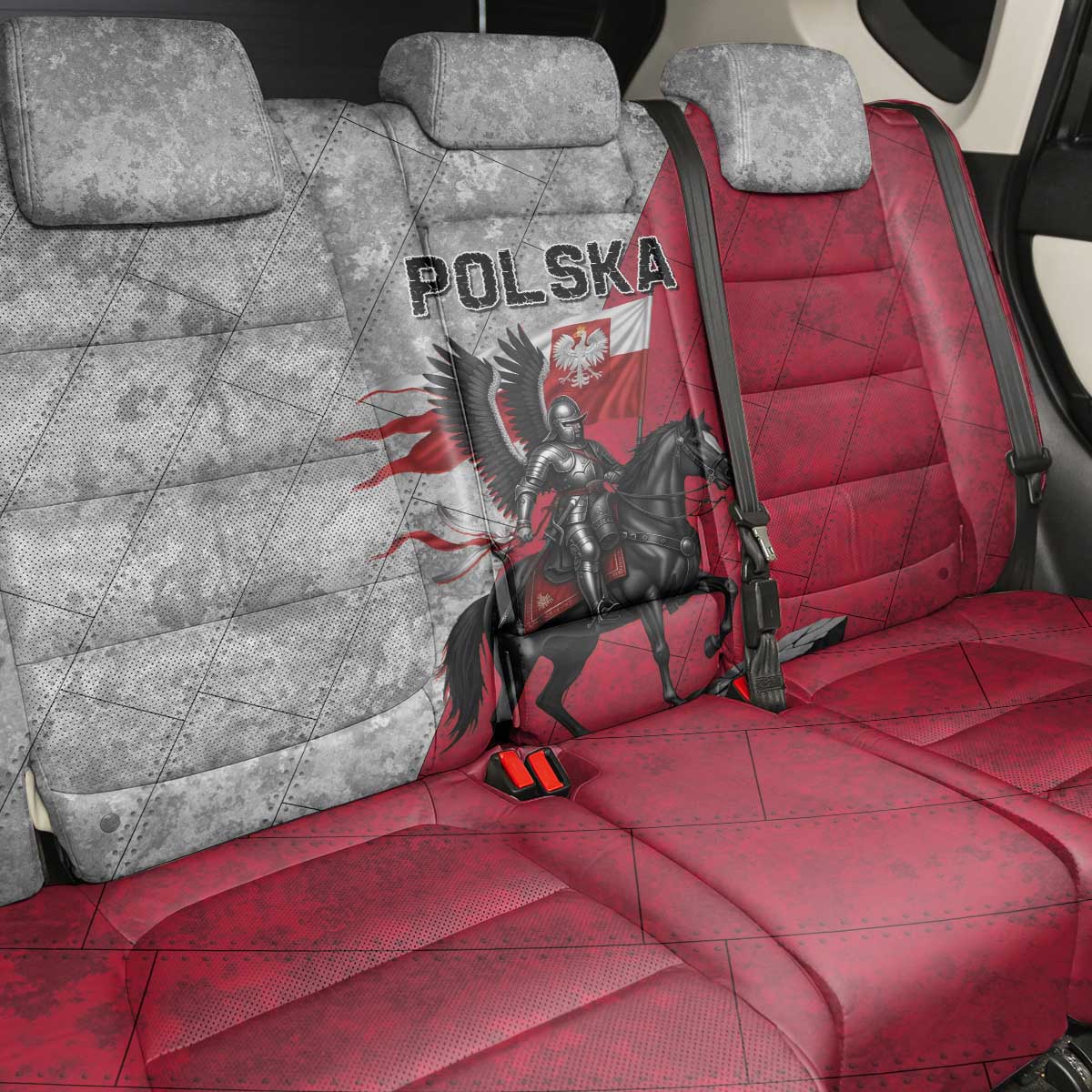 Poland Winged Hussar Warrior Back Car Seat Cover Polska Flag Armor Spirit