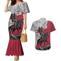 Poland Winged Hussar Warrior Couples Matching Mermaid Dress and Hawaiian Shirt Polska Flag Armor Spirit