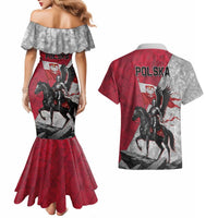Poland Winged Hussar Warrior Couples Matching Mermaid Dress and Hawaiian Shirt Polska Flag Armor Spirit