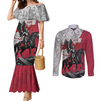 Poland Winged Hussar Warrior Couples Matching Mermaid Dress and Long Sleeve Button Shirt Polska Flag Armor Spirit