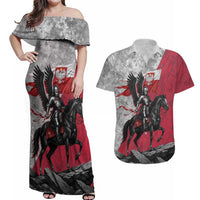 Poland Winged Hussar Warrior Couples Matching Off Shoulder Maxi Dress and Hawaiian Shirt Polska Flag Armor Spirit
