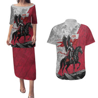 Poland Winged Hussar Warrior Couples Matching Puletasi and Hawaiian Shirt Polska Flag Armor Spirit