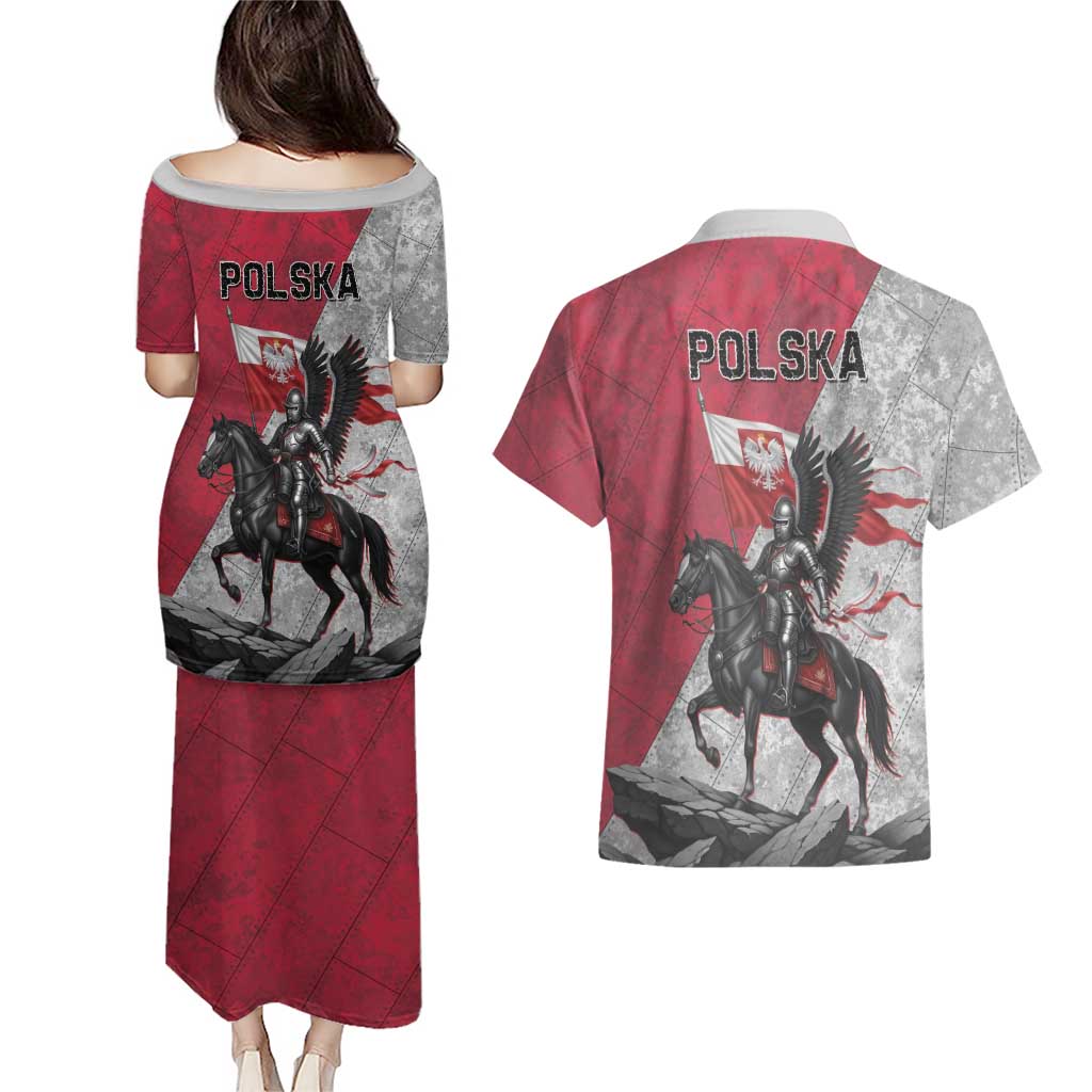 Poland Winged Hussar Warrior Couples Matching Puletasi and Hawaiian Shirt Polska Flag Armor Spirit