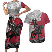 Poland Winged Hussar Warrior Couples Matching Short Sleeve Bodycon Dress and Hawaiian Shirt Polska Flag Armor Spirit