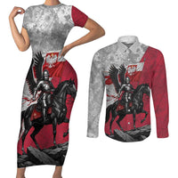 Poland Winged Hussar Warrior Couples Matching Short Sleeve Bodycon Dress and Long Sleeve Button Shirt Polska Flag Armor Spirit