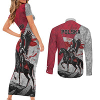 Poland Winged Hussar Warrior Couples Matching Short Sleeve Bodycon Dress and Long Sleeve Button Shirt Polska Flag Armor Spirit