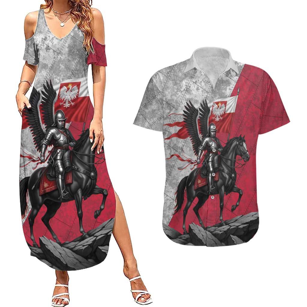 Poland Winged Hussar Warrior Couples Matching Summer Maxi Dress and Hawaiian Shirt Polska Flag Armor Spirit