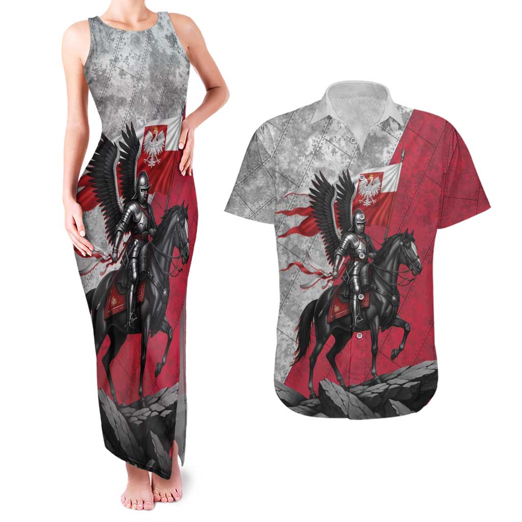 Poland Winged Hussar Warrior Couples Matching Tank Maxi Dress and Hawaiian Shirt Polska Flag Armor Spirit