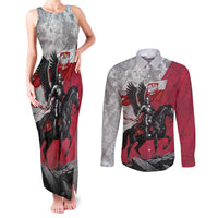 Poland Winged Hussar Warrior Couples Matching Tank Maxi Dress and Long Sleeve Button Shirt Polska Flag Armor Spirit