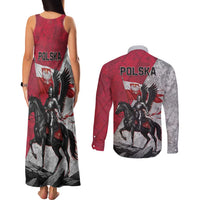 Poland Winged Hussar Warrior Couples Matching Tank Maxi Dress and Long Sleeve Button Shirt Polska Flag Armor Spirit