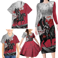 Poland Winged Hussar Warrior Family Matching Long Sleeve Bodycon Dress and Hawaiian Shirt Polska Flag Armor Spirit