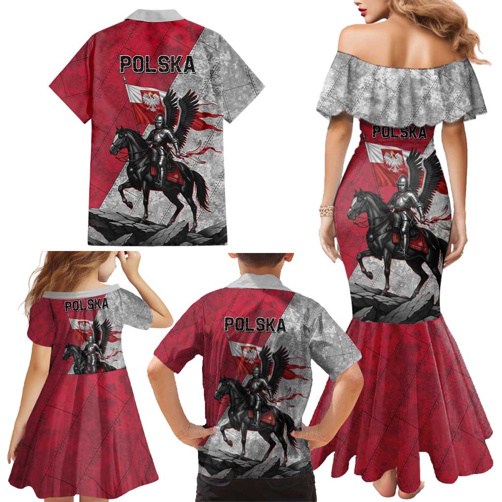 Poland Winged Hussar Warrior Family Matching Mermaid Dress and Hawaiian Shirt Polska Flag Armor Spirit