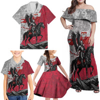 Poland Winged Hussar Warrior Family Matching Off Shoulder Maxi Dress and Hawaiian Shirt Polska Flag Armor Spirit