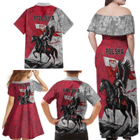 Poland Winged Hussar Warrior Family Matching Off Shoulder Maxi Dress and Hawaiian Shirt Polska Flag Armor Spirit
