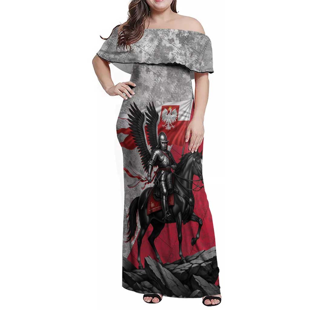 Poland Winged Hussar Warrior Family Matching Off Shoulder Maxi Dress and Hawaiian Shirt Polska Flag Armor Spirit