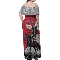 Poland Winged Hussar Warrior Family Matching Off Shoulder Maxi Dress and Hawaiian Shirt Polska Flag Armor Spirit