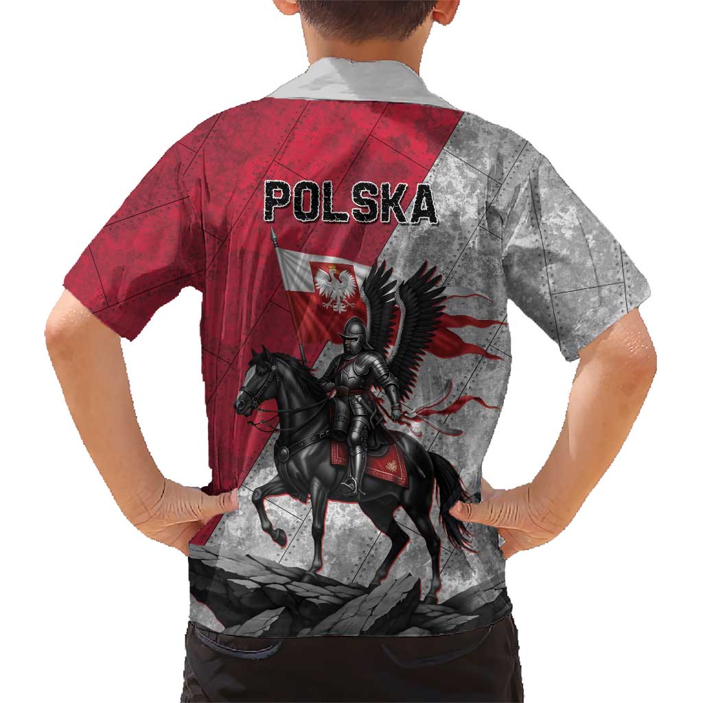 Poland Winged Hussar Warrior Family Matching Off Shoulder Short Dress and Hawaiian Shirt Polska Flag Armor Spirit