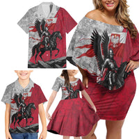 Poland Winged Hussar Warrior Family Matching Off Shoulder Short Dress and Hawaiian Shirt Polska Flag Armor Spirit
