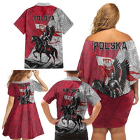 Poland Winged Hussar Warrior Family Matching Off Shoulder Short Dress and Hawaiian Shirt Polska Flag Armor Spirit