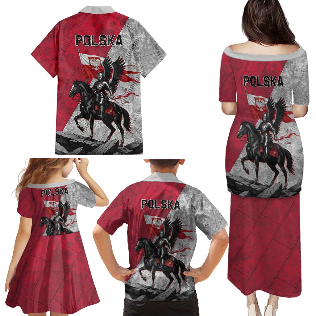 Poland Winged Hussar Warrior Family Matching Puletasi and Hawaiian Shirt Polska Flag Armor Spirit