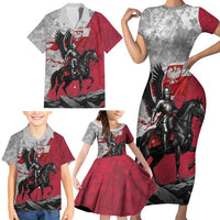 Poland Winged Hussar Warrior Family Matching Short Sleeve Bodycon Dress and Hawaiian Shirt Polska Flag Armor Spirit