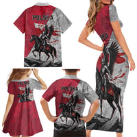 Poland Winged Hussar Warrior Family Matching Short Sleeve Bodycon Dress and Hawaiian Shirt Polska Flag Armor Spirit