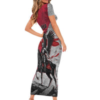 Poland Winged Hussar Warrior Family Matching Short Sleeve Bodycon Dress and Hawaiian Shirt Polska Flag Armor Spirit