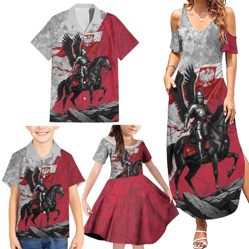 Poland Winged Hussar Warrior Family Matching Summer Maxi Dress and Hawaiian Shirt Polska Flag Armor Spirit