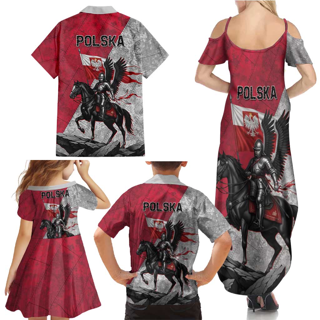 Poland Winged Hussar Warrior Family Matching Summer Maxi Dress and Hawaiian Shirt Polska Flag Armor Spirit
