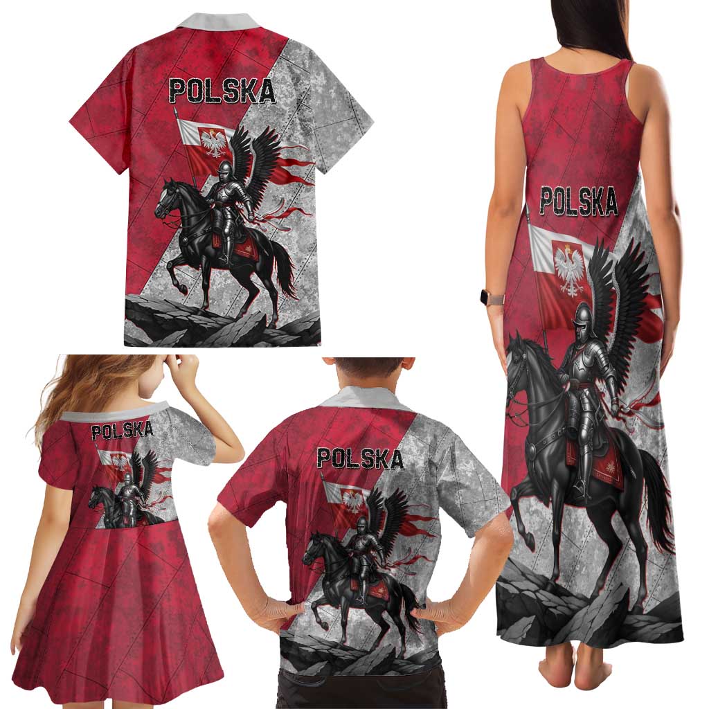 Poland Winged Hussar Warrior Family Matching Tank Maxi Dress and Hawaiian Shirt Polska Flag Armor Spirit
