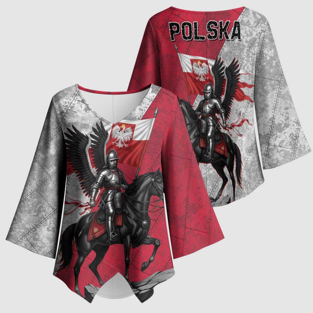 Poland Winged Hussar Warrior Kimono Sleeve Blouse Polska Flag Armor Spirit
