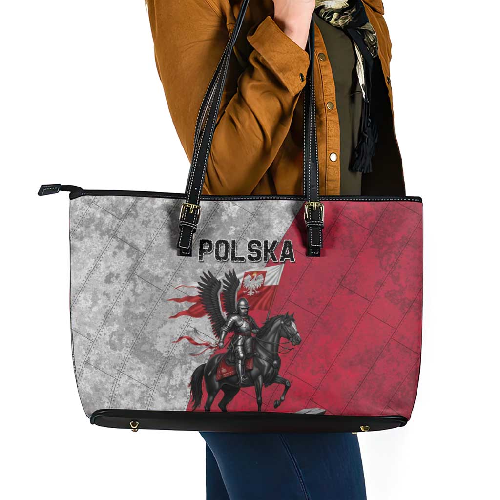 Poland Winged Hussar Warrior Leather Tote Bag Polska Flag Armor Spirit