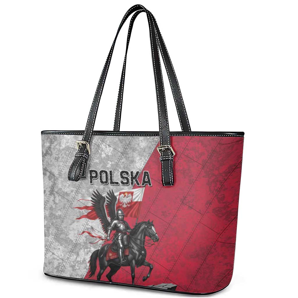 Poland Winged Hussar Warrior Leather Tote Bag Polska Flag Armor Spirit