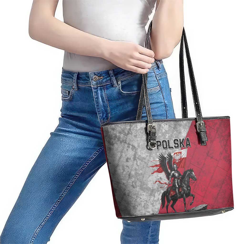 Poland Winged Hussar Warrior Leather Tote Bag Polska Flag Armor Spirit