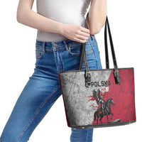 Poland Winged Hussar Warrior Leather Tote Bag Polska Flag Armor Spirit