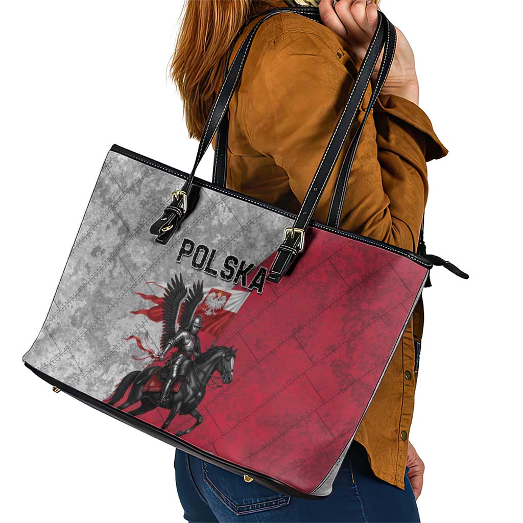 Poland Winged Hussar Warrior Leather Tote Bag Polska Flag Armor Spirit