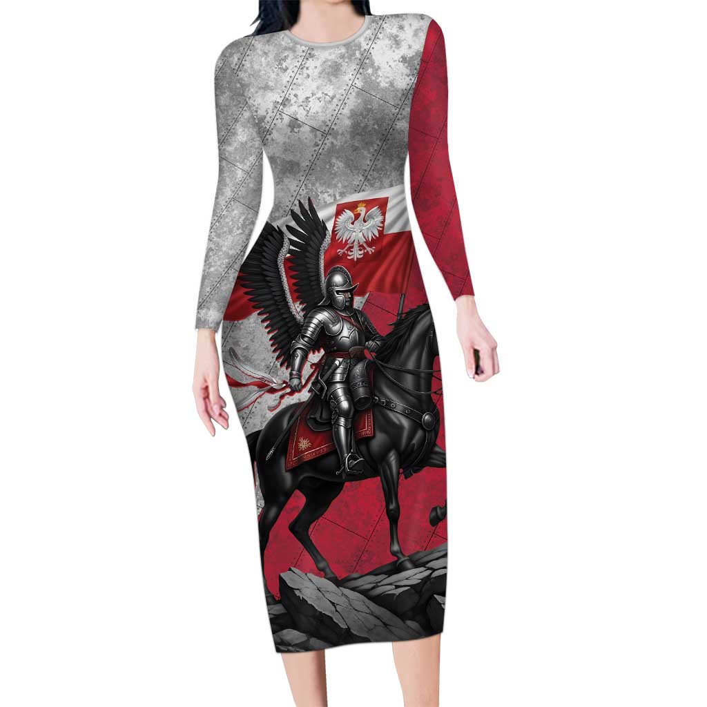 Poland Winged Hussar Warrior Long Sleeve Bodycon Dress Polska Flag Armor Spirit