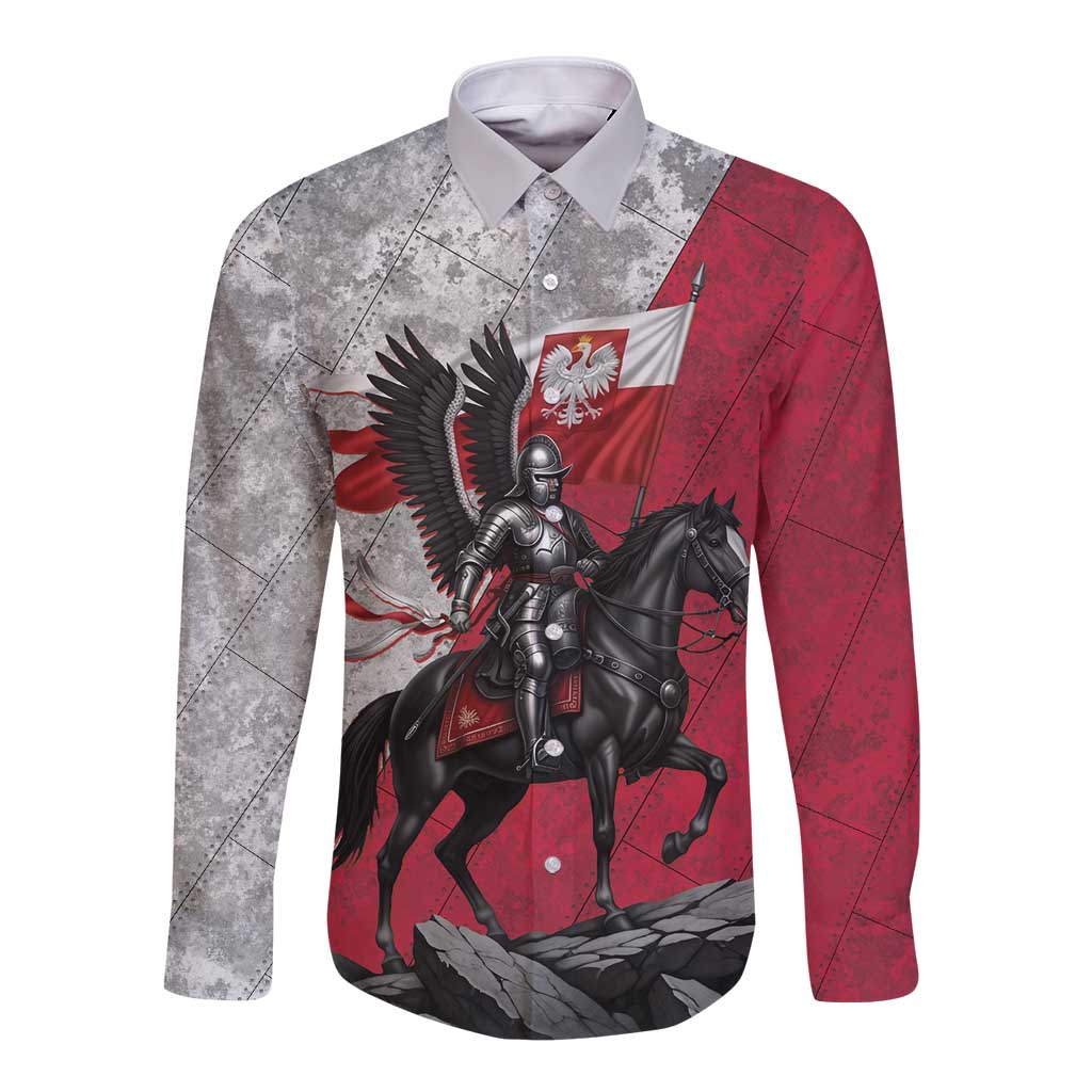 Poland Winged Hussar Warrior Long Sleeve Button Shirt Polska Flag Armor Spirit
